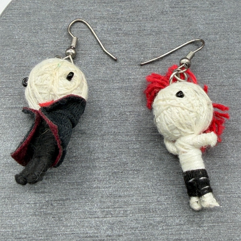 Handmade String Doll Earrings Vampire Punk Couple Red Black Novelty Dangle Gift